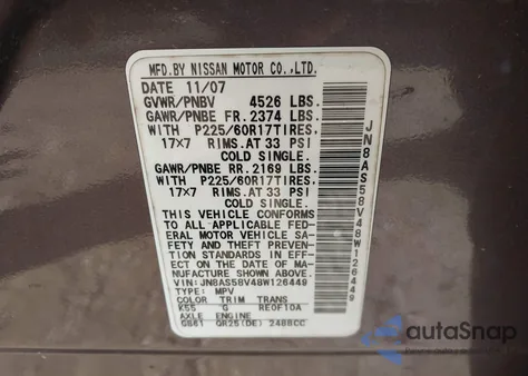 2008 Nissan Rogue Sl из США, поврежденный, VIN JN8AS58V48W126449